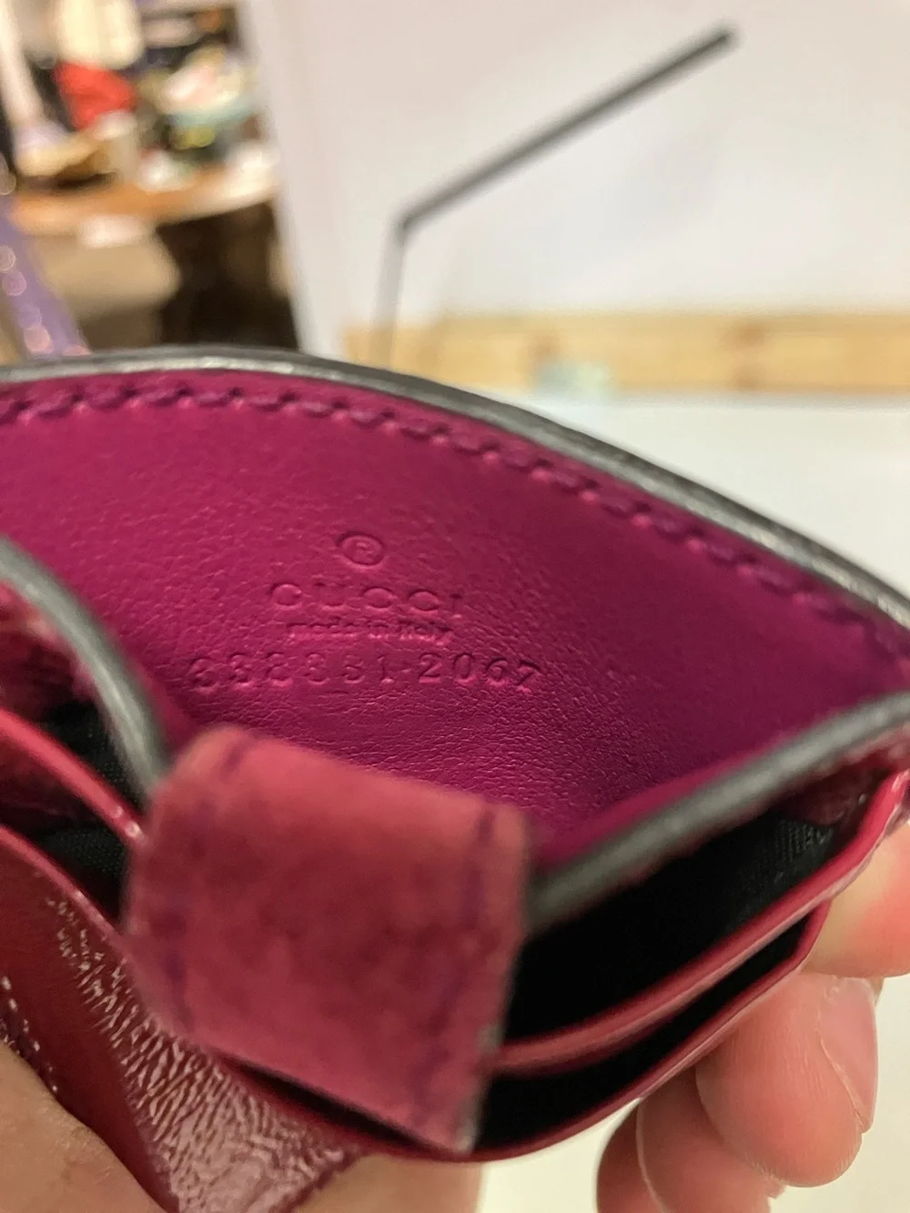 Gucci Patent Leather Card Case in Deep Red with Embossed Logo